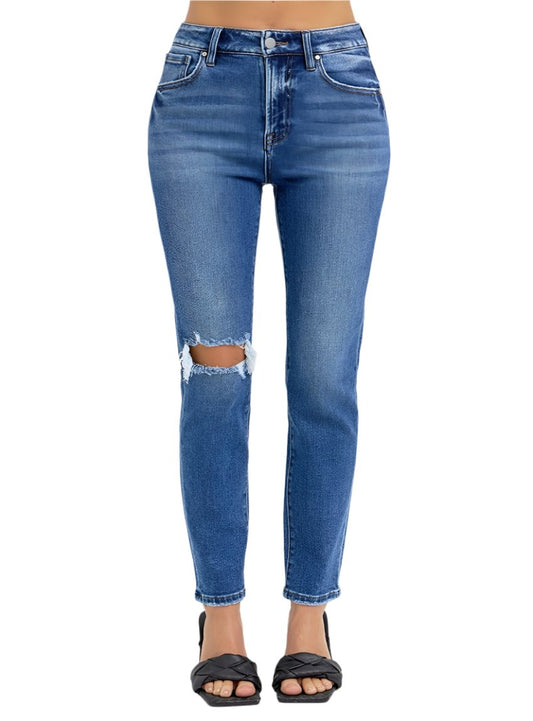 RISEN High Rise Ankle Skinny Knee Distressed Jeans