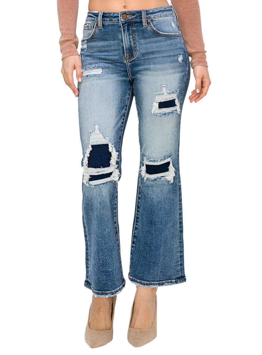 RISEN High Rise Distressed Ankle Flare Jeans - Whimsical Appalachian Boutique