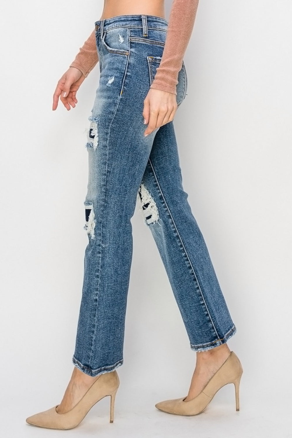 RISEN High Rise Distressed Ankle Flare Jeans - Whimsical Appalachian Boutique