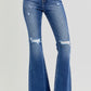 RISEN High Rise Distressed Raw Hem Flare Jeans