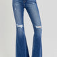 RISEN High Rise Distressed Raw Hem Flare Jeans