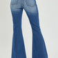 RISEN High Rise Front Slit Frayed Hem Flare Jeans - Whimsical Appalachian Boutique