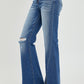 RISEN High Rise Front Slit Frayed Hem Flare Jeans - Whimsical Appalachian Boutique