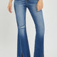 RISEN High Rise Front Slit Frayed Hem Flare Jeans - Whimsical Appalachian Boutique