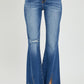 RISEN High Rise Front Slit Frayed Hem Flare Jeans - Whimsical Appalachian Boutique