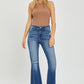 RISEN High Rise Front Slit Frayed Hem Flare Jeans - Whimsical Appalachian Boutique