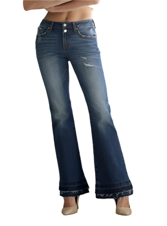 Denim Lab USA Double Released Frayed Hem Flare Jeans - Whimsical Appalachian Boutique