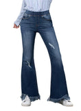 Denim Lab USA Elastic Banded Long Frayed Flare Jeans - Whimsical Appalachian Boutique