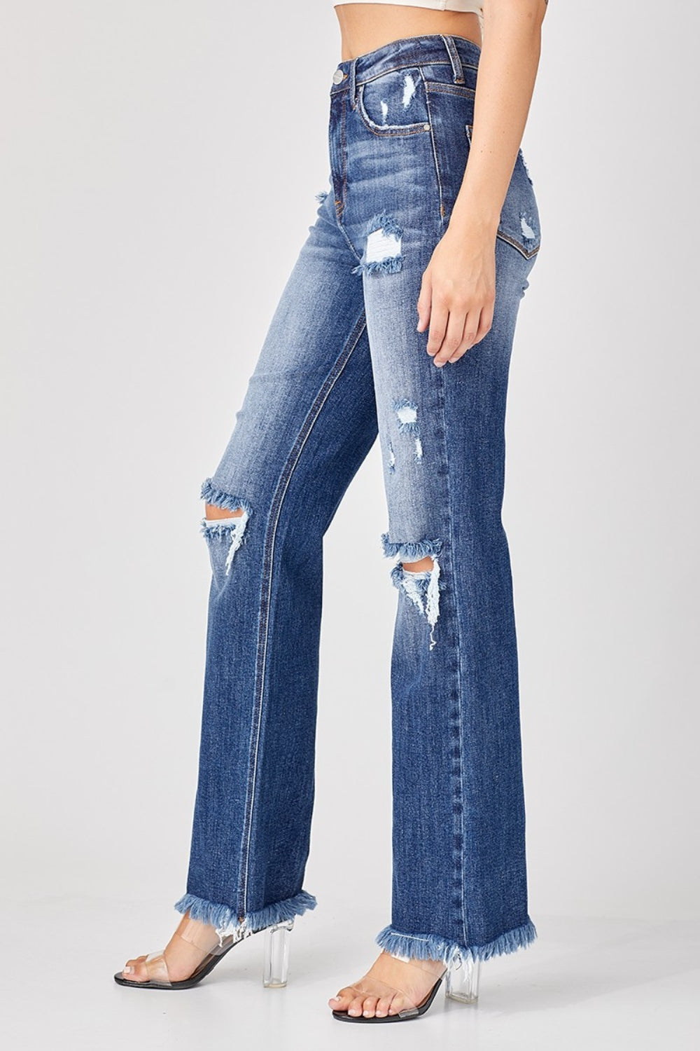 RISEN Raw Hem Distressed Straight Jeans - Whimsical Appalachian Boutique