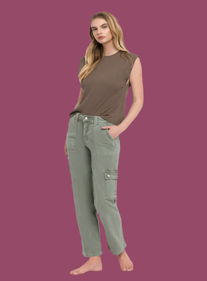 VERVET High Rise Cargo Straight Jeans - Whimsical Appalachian Boutique