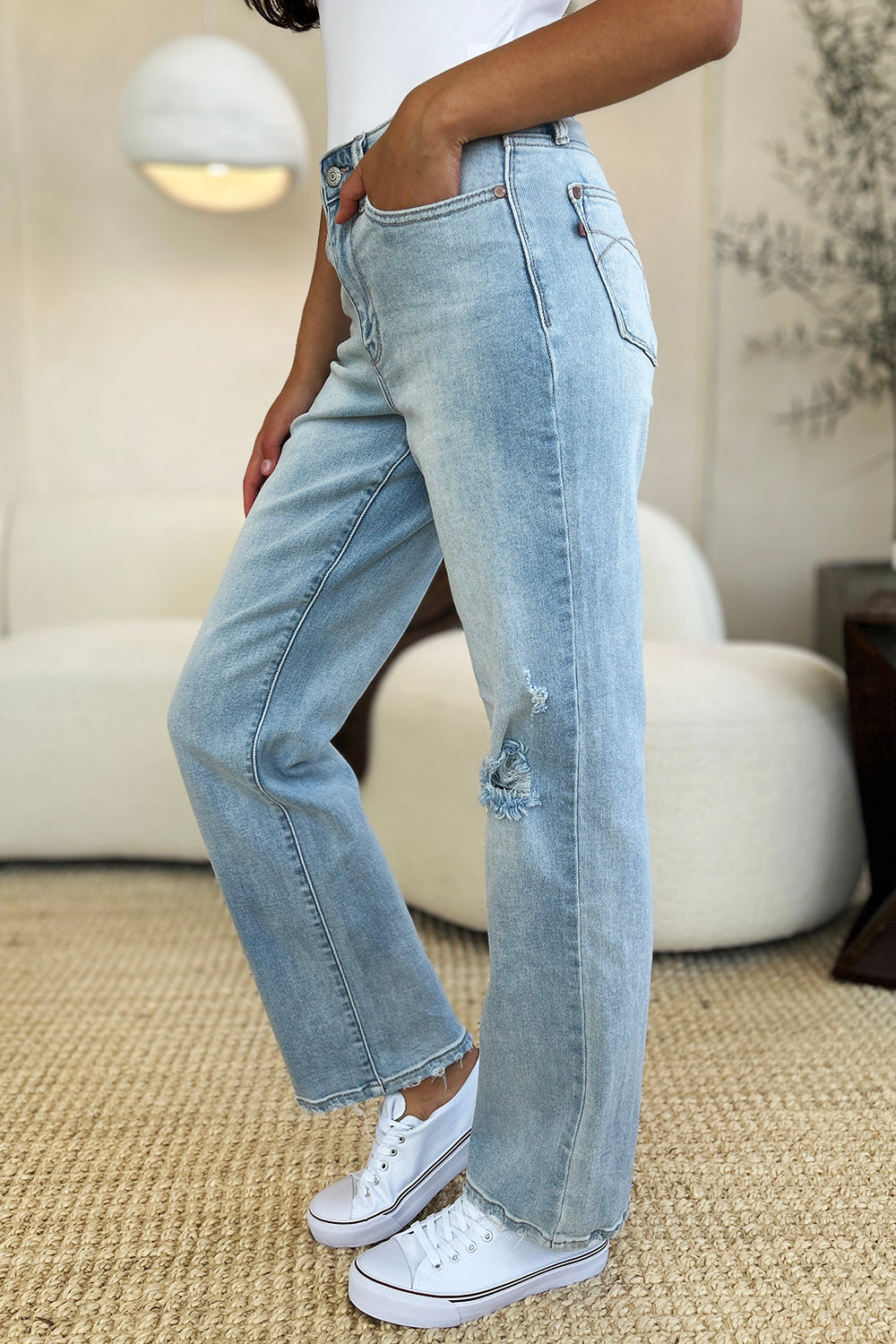 Judy Blue High Waist Distressed Straight Jeans - Whimsical Appalachian Boutique