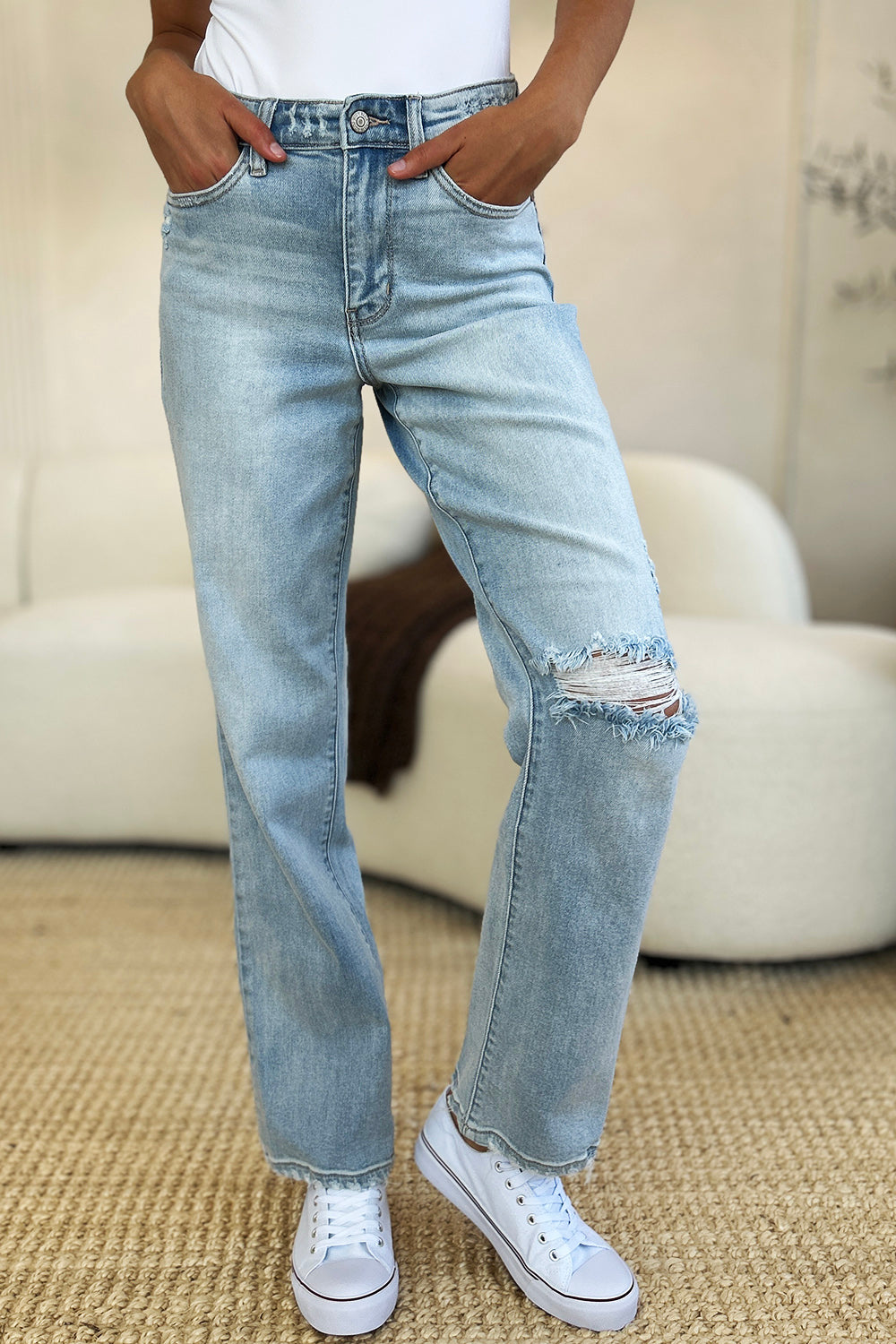 Judy Blue High Waist Distressed Straight Jeans - Whimsical Appalachian Boutique