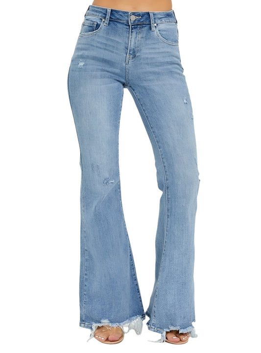 RISEN Frayed Hem High Rise Flare Jeans - Whimsical Appalachian Boutique