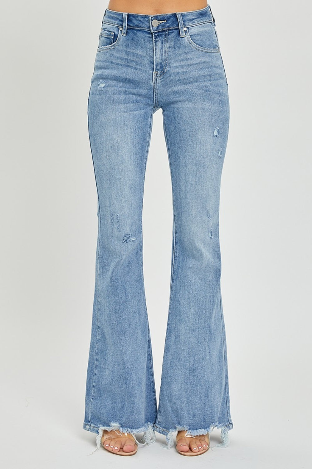 RISEN Frayed Hem High Rise Flare Jeans - Whimsical Appalachian Boutique