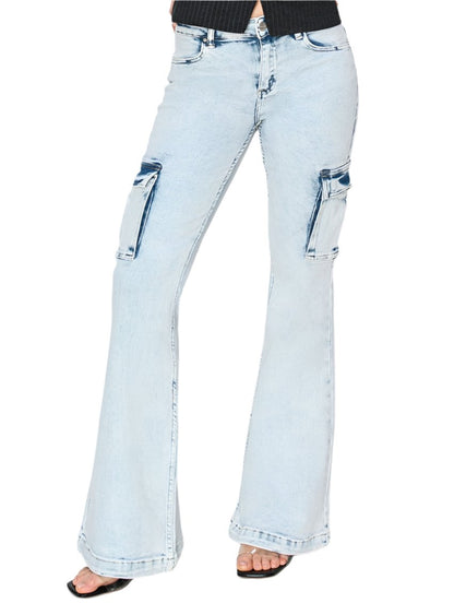 RISEN High Rise Cargo Flare Jeans