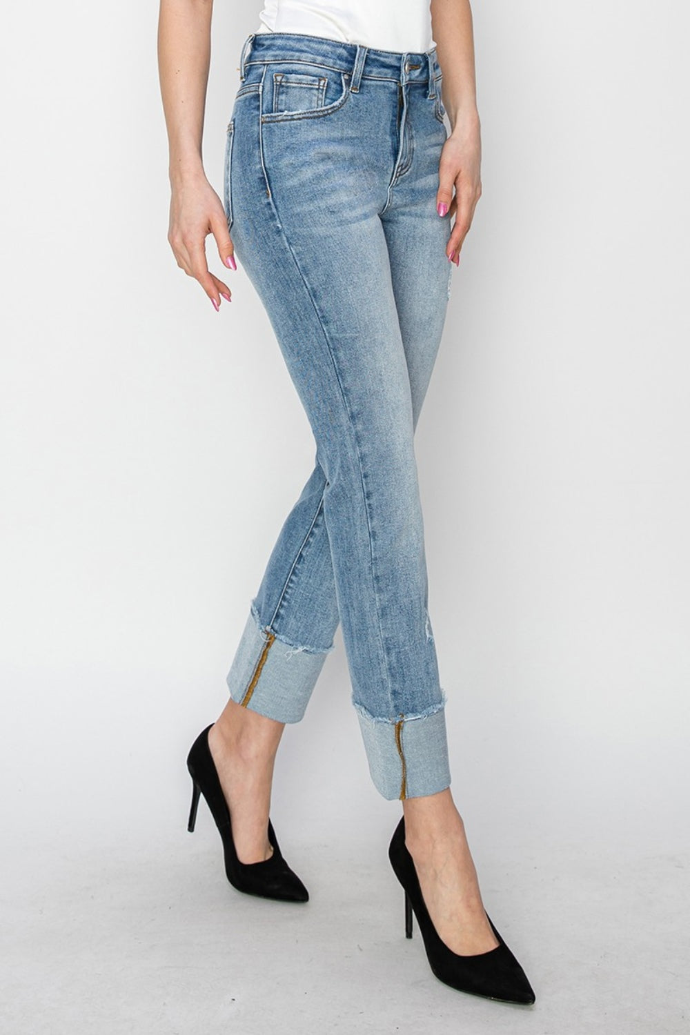 RISEN High Rise Cuffed Slim Straight Jeans - Whimsical Appalachian Boutique