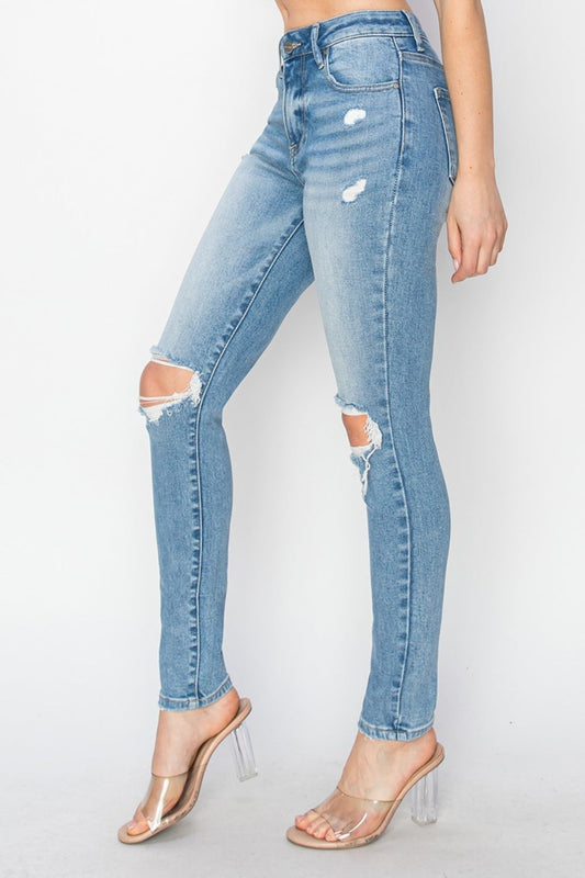 RISEN High Rise Distressed Knee Skinny Jeans - Whimsical Appalachian Boutique