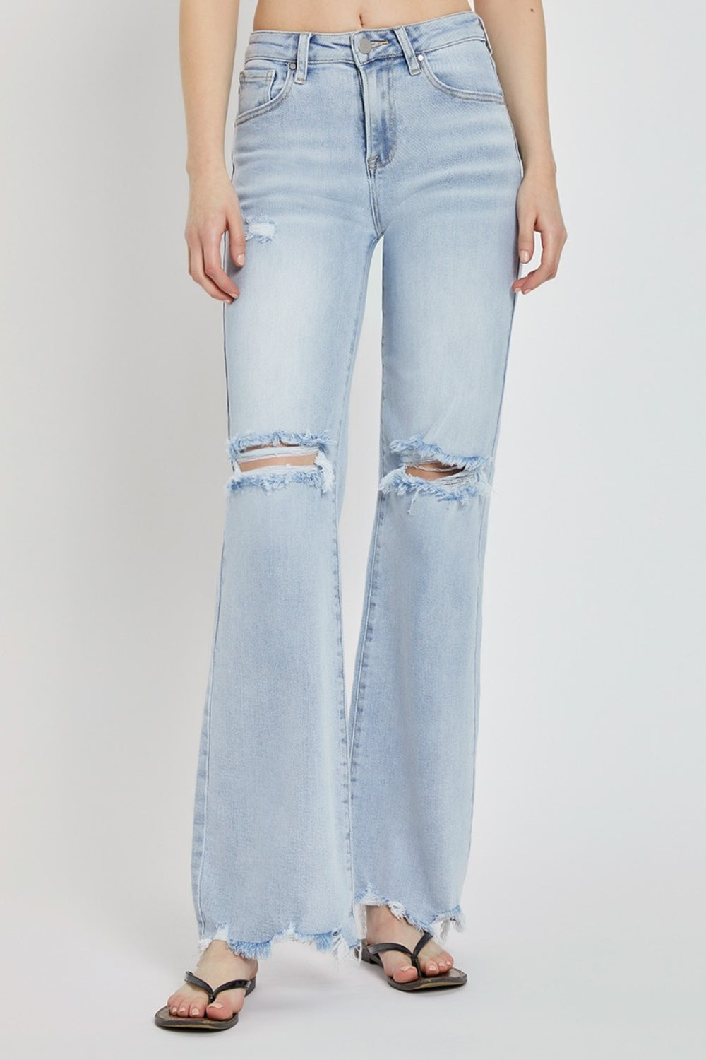 RISEN High Rise Distressed Wide Leg Jeans - Whimsical Appalachian Boutique