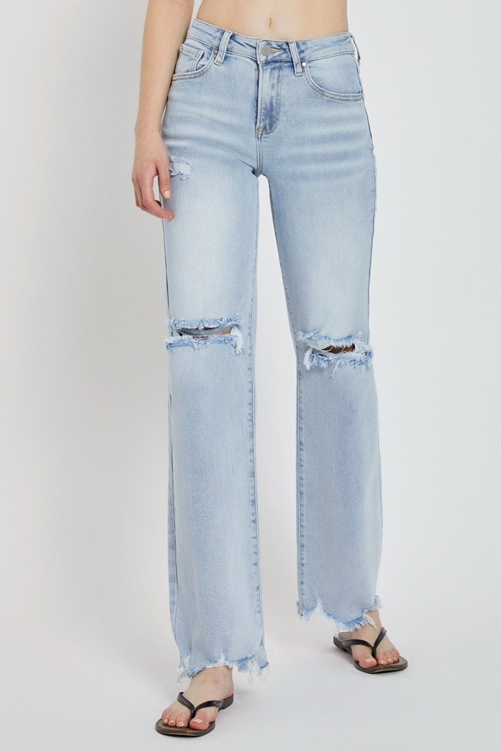 RISEN High Rise Distressed Wide Leg Jeans - Whimsical Appalachian Boutique