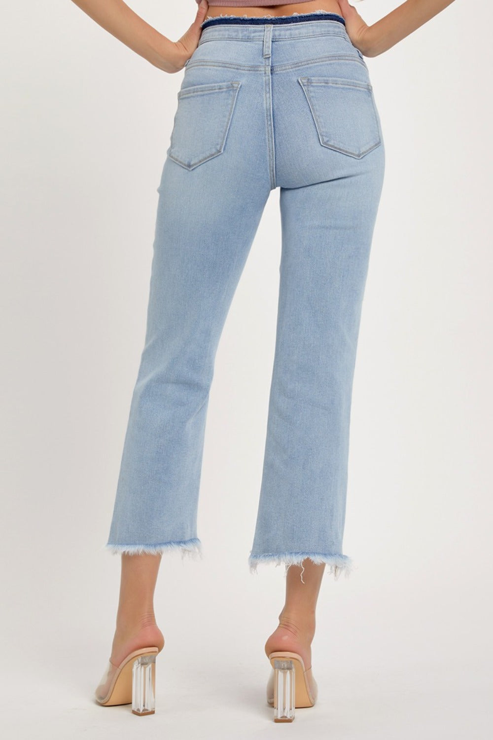 RISEN High Rise Raw Edge Crop Jeans