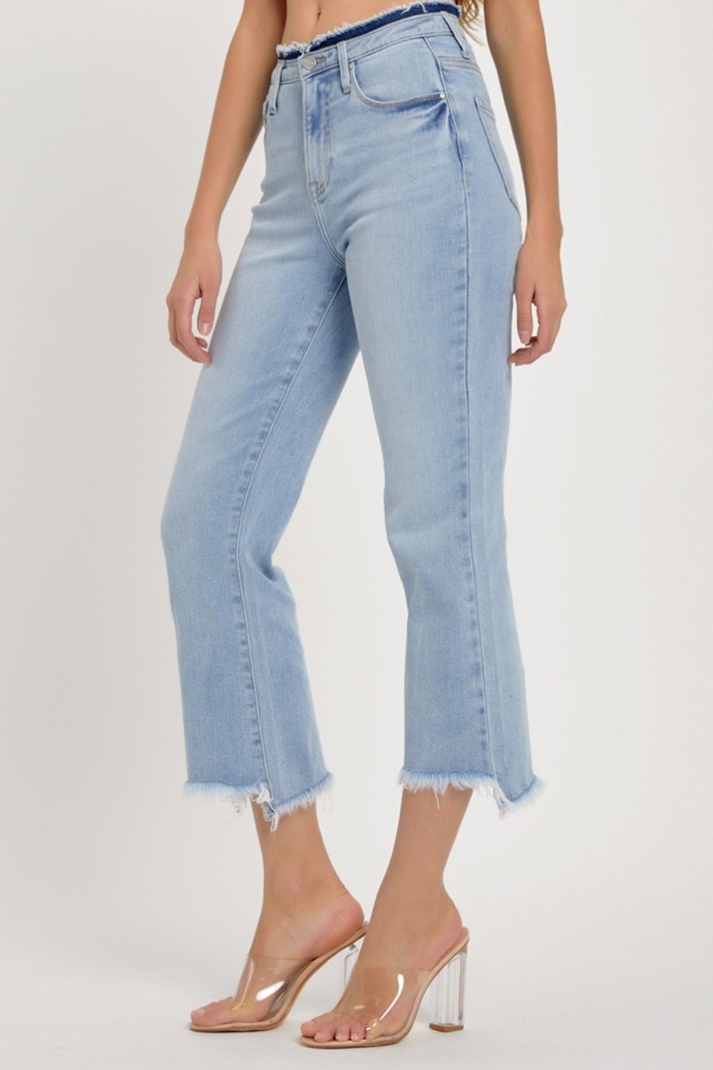 RISEN High Rise Raw Edge Crop Jeans