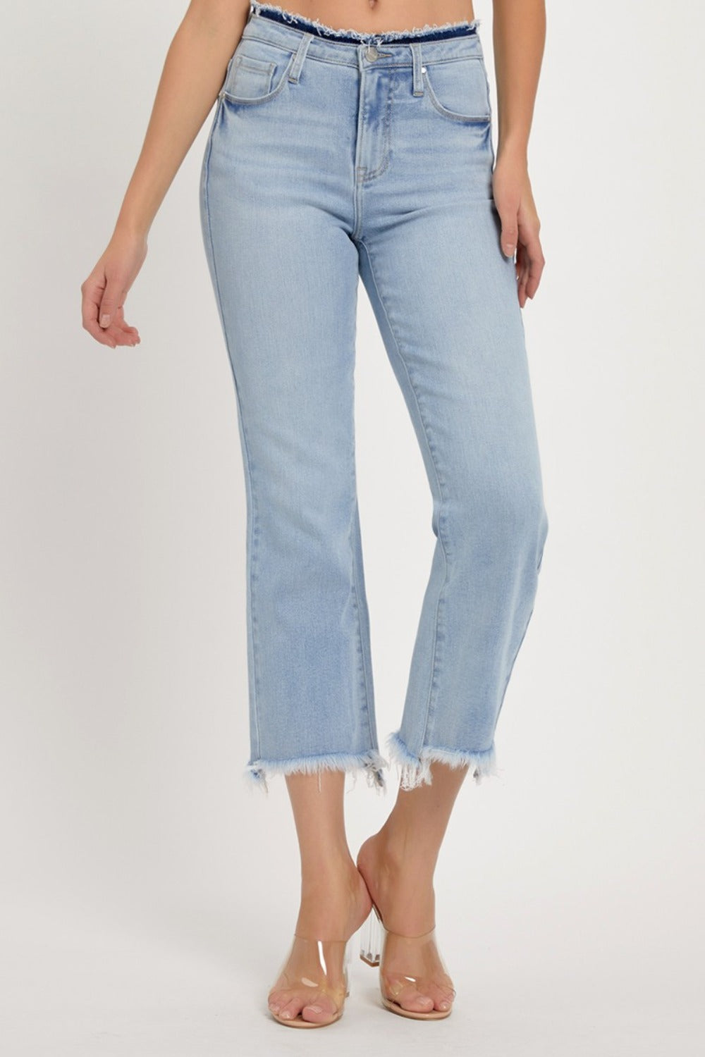 RISEN High Rise Raw Edge Crop Jeans