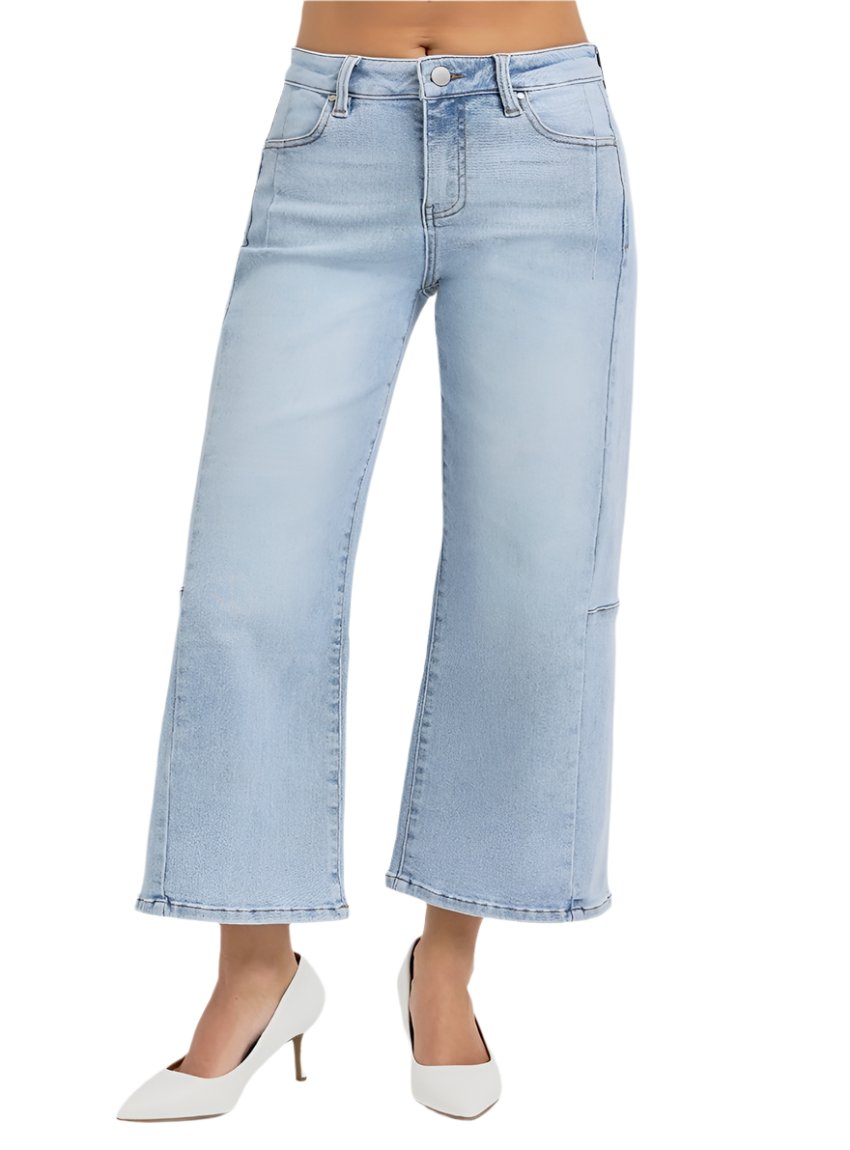 RISEN High Rise Seamed Detail Wide Leg Crop Jeans