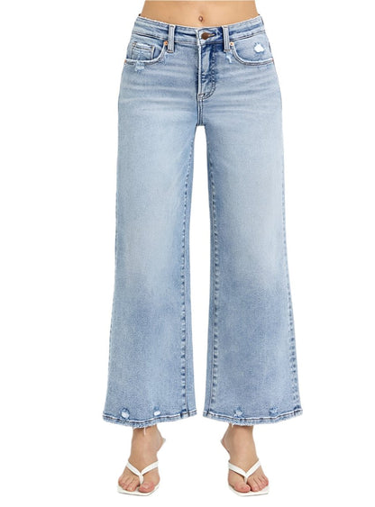 RISEN Tummy Control High Rise Crop Wide Leg Jeans