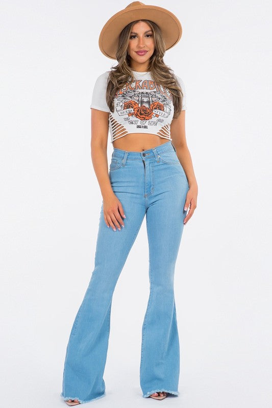 GJG Denim Bell Bottom Jean in Light Blue - Whimsical Appalachian Boutique