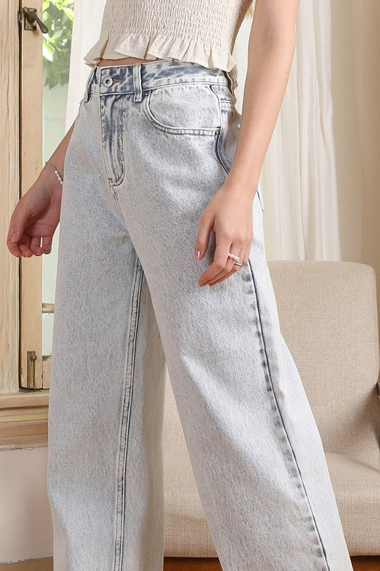 Lilou High-Waisted Light Acid Wash Straight Denim Jeans - Whimsical Appalachian Boutique