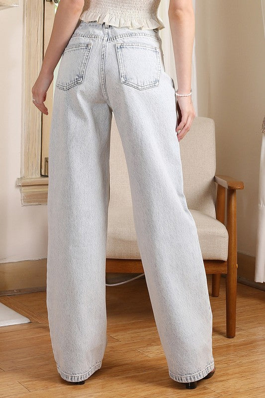 Lilou High-Waisted Light Acid Wash Straight Denim Jeans - Whimsical Appalachian Boutique