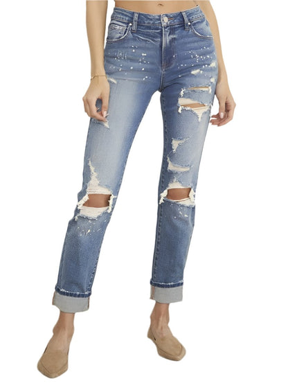 Denim Lab USA Destroyed Front Girlfriend Jeans - Whimsical Appalachian Boutique