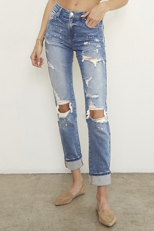 Denim Lab USA Destroyed Front Girlfriend Jeans - Whimsical Appalachian Boutique