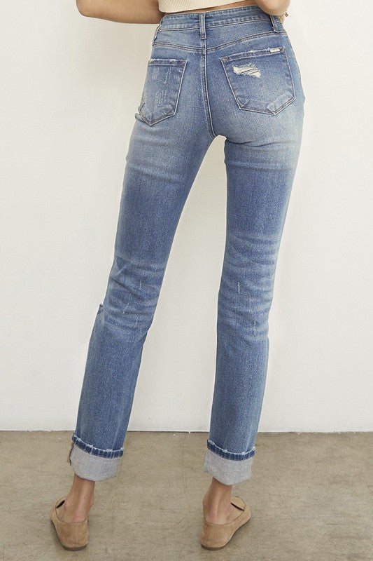 Denim Lab USA Destroyed Front Girlfriend Jeans - Whimsical Appalachian Boutique