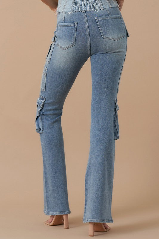 Denim Lab USA High Rise Cargo Bootcut Denim - Whimsical Appalachian Boutique