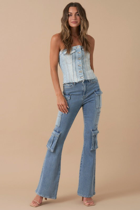 Denim Lab USA High Rise Cargo Bootcut Denim - Whimsical Appalachian Boutique