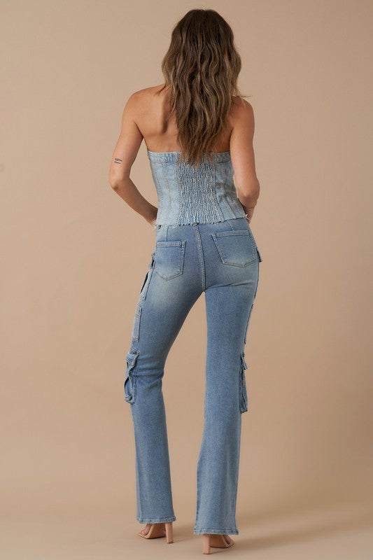 Denim Lab USA High Rise Cargo Bootcut Denim - Whimsical Appalachian Boutique