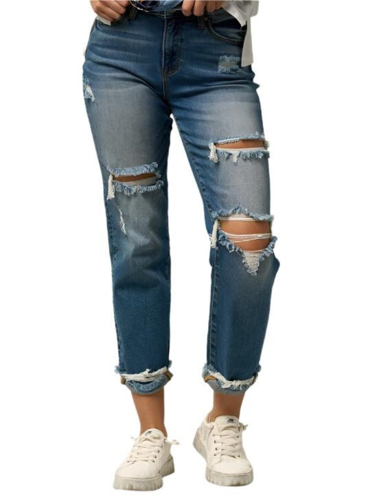 Denim Lab USA High Waist Ripped Boyfriend Jeans - Whimsical Appalachian Boutique