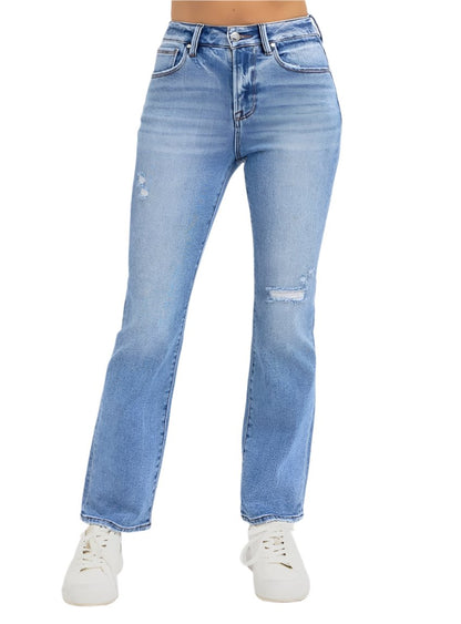 RISEN Distressed High-Rise Ankle Straight Jeans