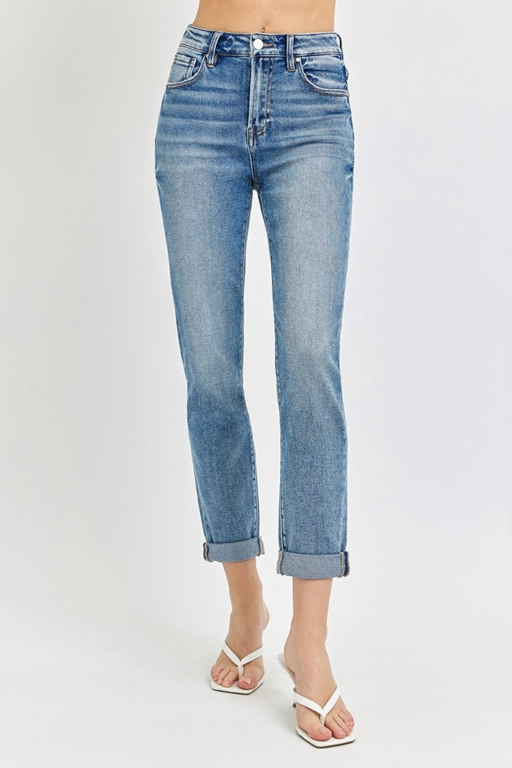 RISEN High Rise Cropped Roll Up Jeans - Whimsical Appalachian Boutique