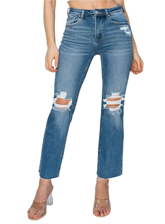 RISEN High Rise Distressed Ankle Jeans - Whimsical Appalachian Boutique