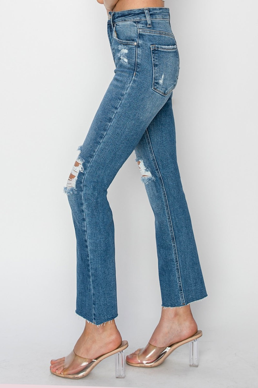 RISEN High Rise Distressed Ankle Jeans - Whimsical Appalachian Boutique