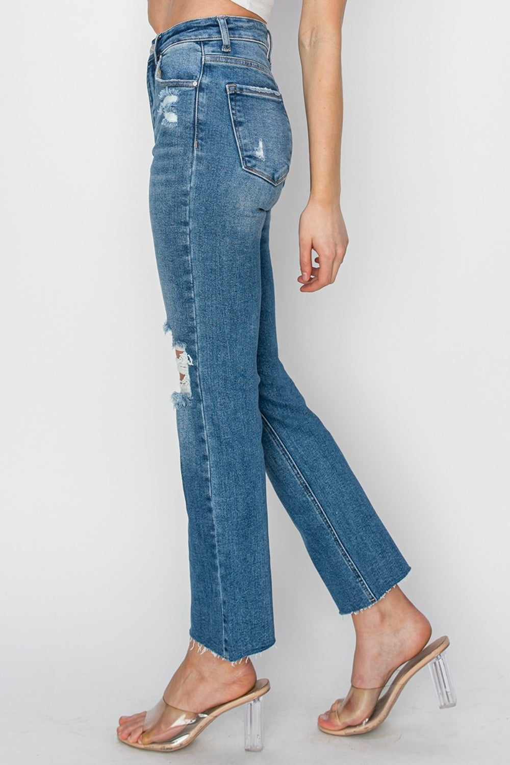 RISEN High Rise Distressed Ankle Jeans - Whimsical Appalachian Boutique