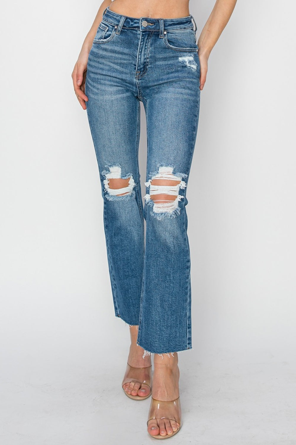 RISEN High Rise Distressed Ankle Jeans - Whimsical Appalachian Boutique