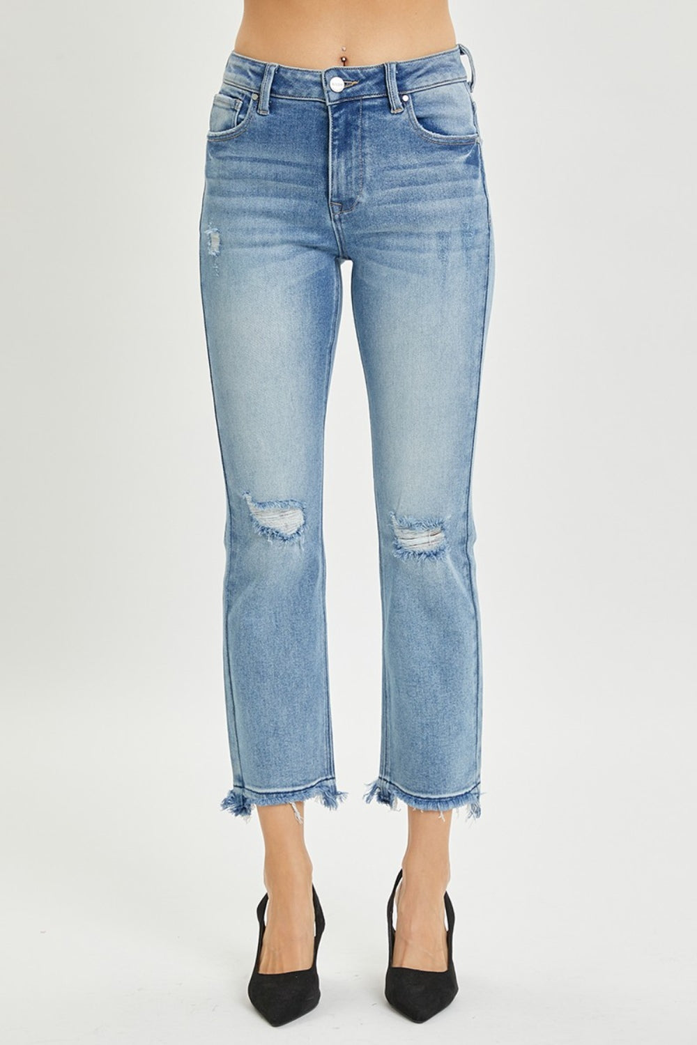 RISEN High Rise Distressed Cropped Straight Jeans - Whimsical Appalachian Boutique