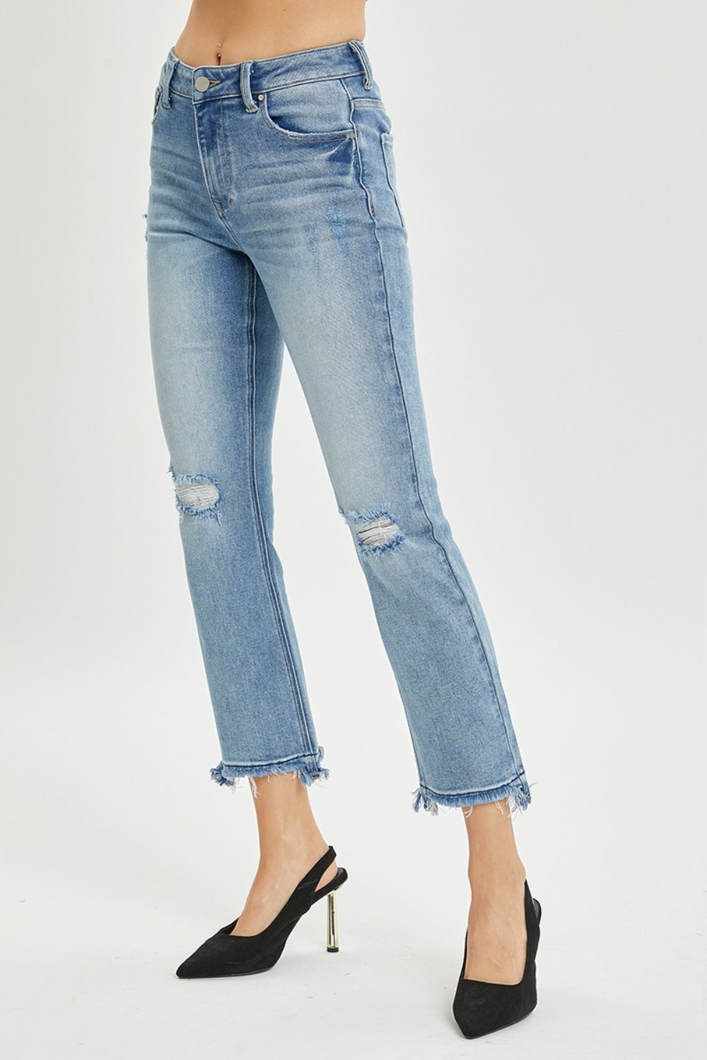 RISEN High Rise Distressed Cropped Straight Jeans - Whimsical Appalachian Boutique