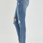 RISEN High Rise Knee Distressed Skinny Jeans - Medium Wash - Whimsical Appalachian Boutique