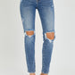 RISEN High Rise Knee Distressed Skinny Jeans - Medium Wash - Whimsical Appalachian Boutique