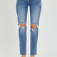 RISEN High Rise Knee Distressed Skinny Jeans - Medium Wash - Whimsical Appalachian Boutique