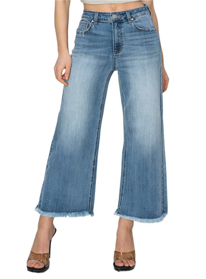 RISEN Raw Hem Cropped Wide Leg Jeans